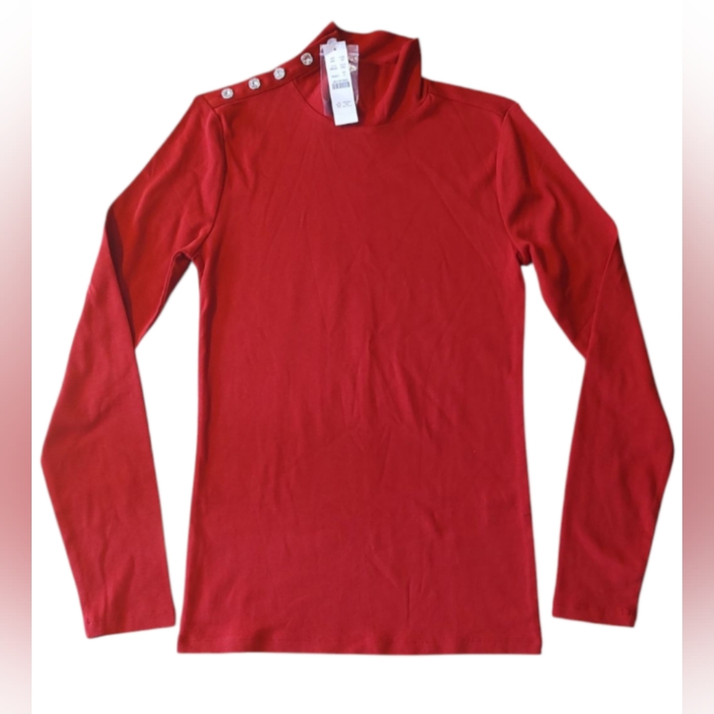 J.Crew Women's Size Small Turtleneck Long Sleeve with Buttons Shirt Red NWT